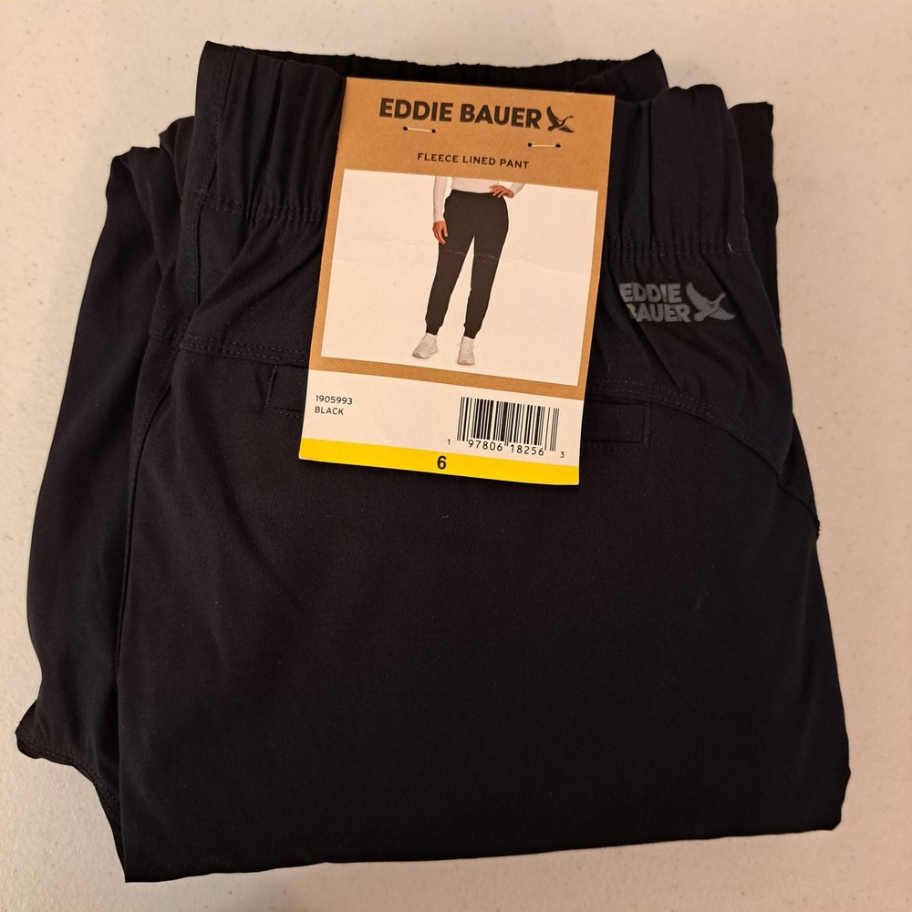 Eddie Bauer Fleece Lined Pant Womens 6 Black NWT Jogger Insulated 1135-351-B8